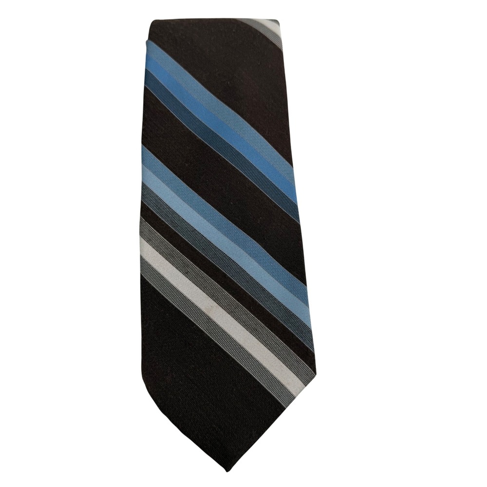 Wembley Mens Necktie Brown Blue White Striped Classic Formal Business‎ Tie